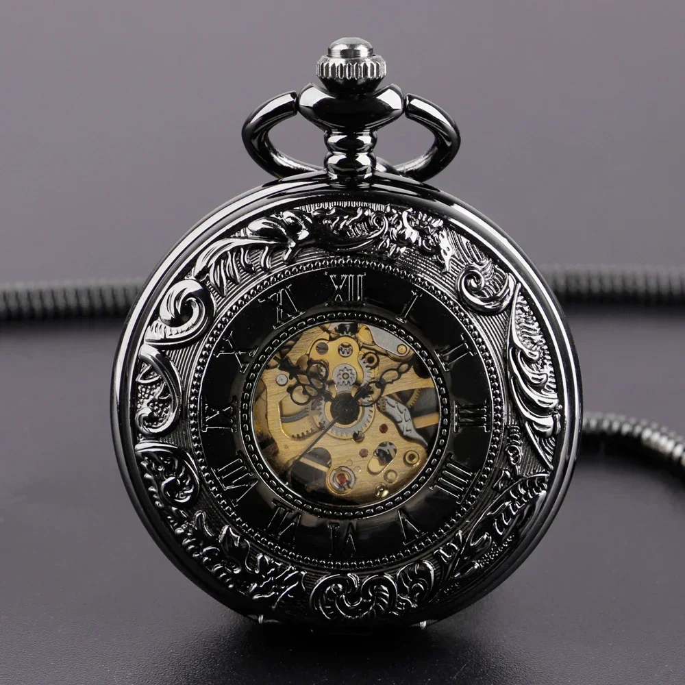 Roman Numerals Manual Mechanical Pocket Watch Retro Chain Clock Gift for Male Antique Hand Winding Pocket Clock