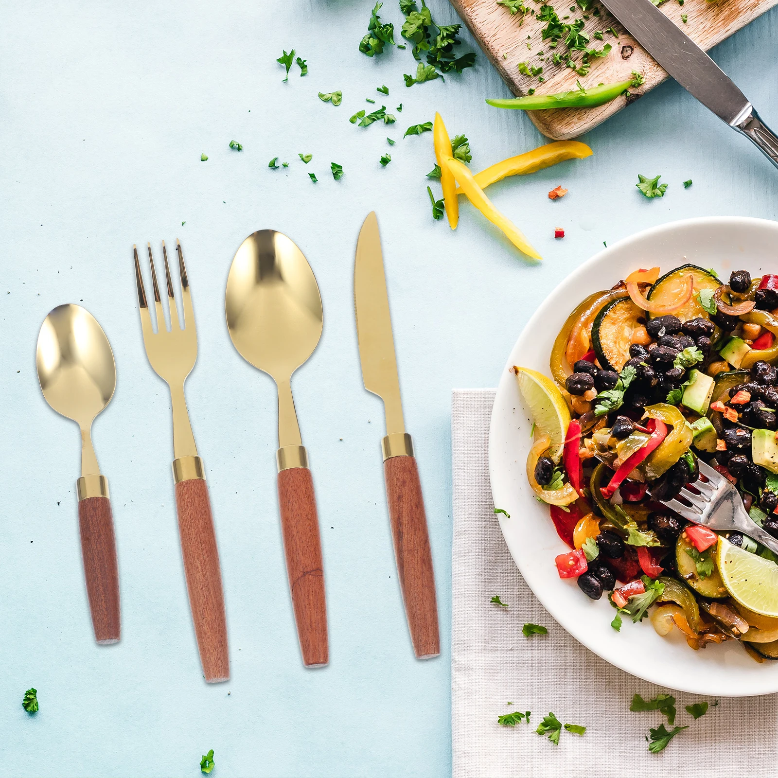 

Western Food Cutlery Spoon Set Stainless Steel Forks Spoons Kit Reusable Tableware Home Travel Kitchen Utensil