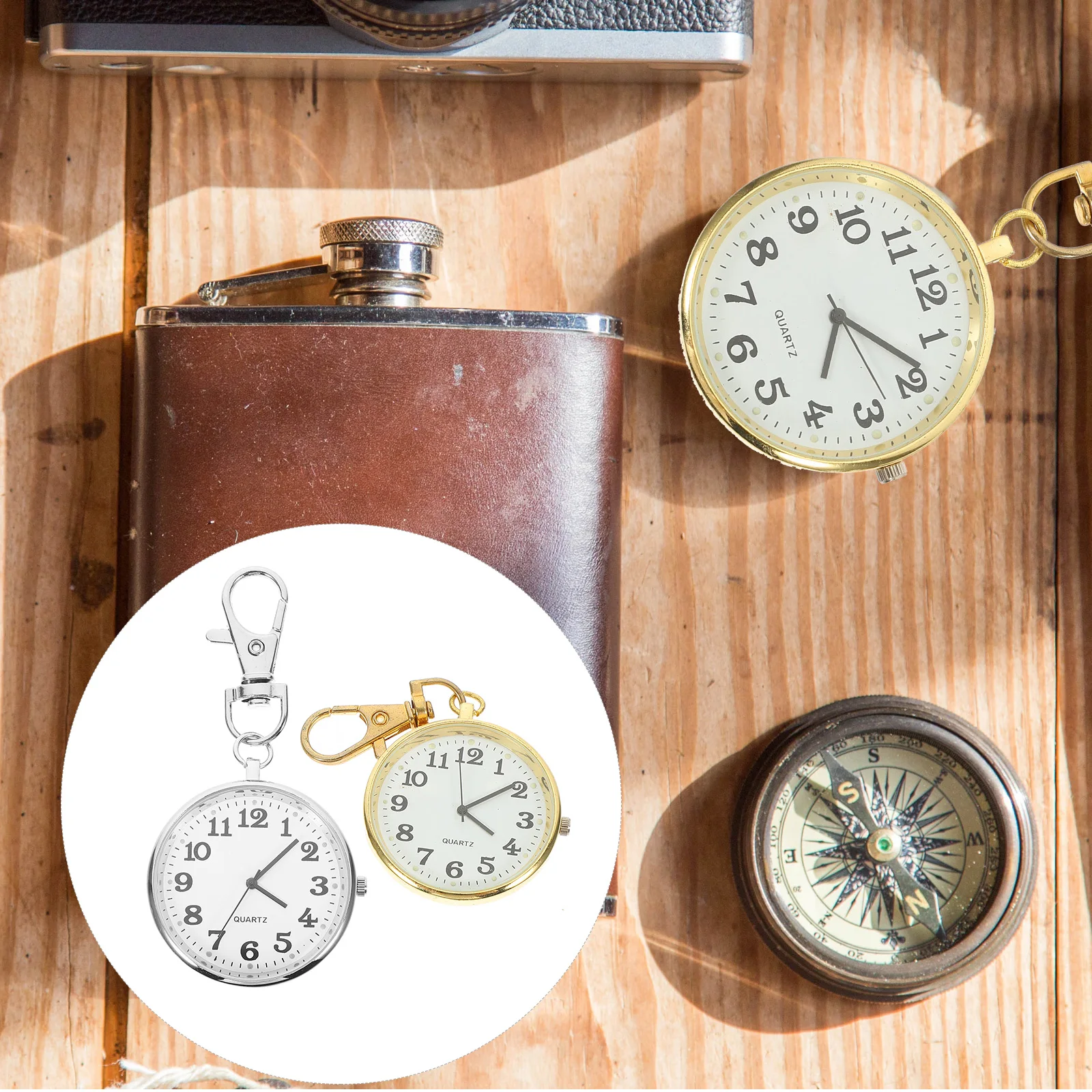 

2PCS Pocket Watch Keychain Golden Hanging Pendant for Nurse Silver Elderly Quartz Watches Lightweight Gifts Daily Party
