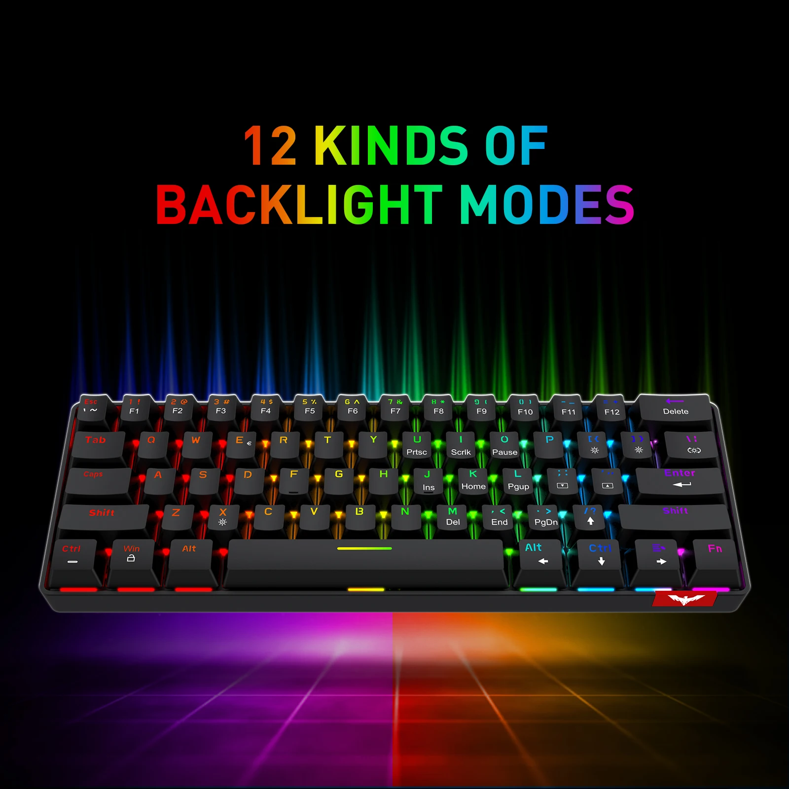 Havit Mini Mechanical Keyboard Gaming Wired Type-C USB 63 Keys  Led Backlit Keyboard Red Switch ES Version for PC Laptop Gamer