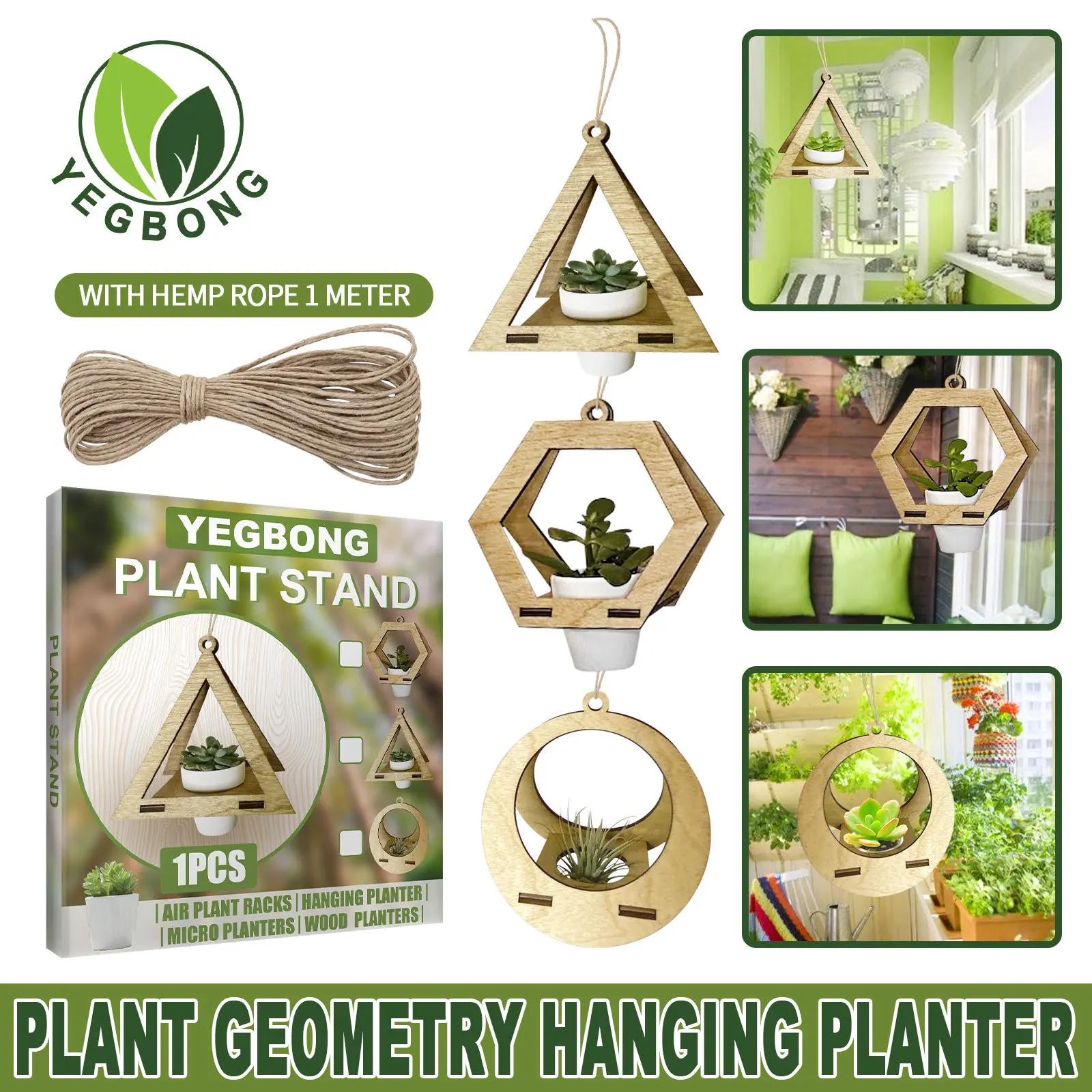 2022 Plant geometric hanging flowerpot creative pot home decoration ins wind wood hanging hanging flower pot container