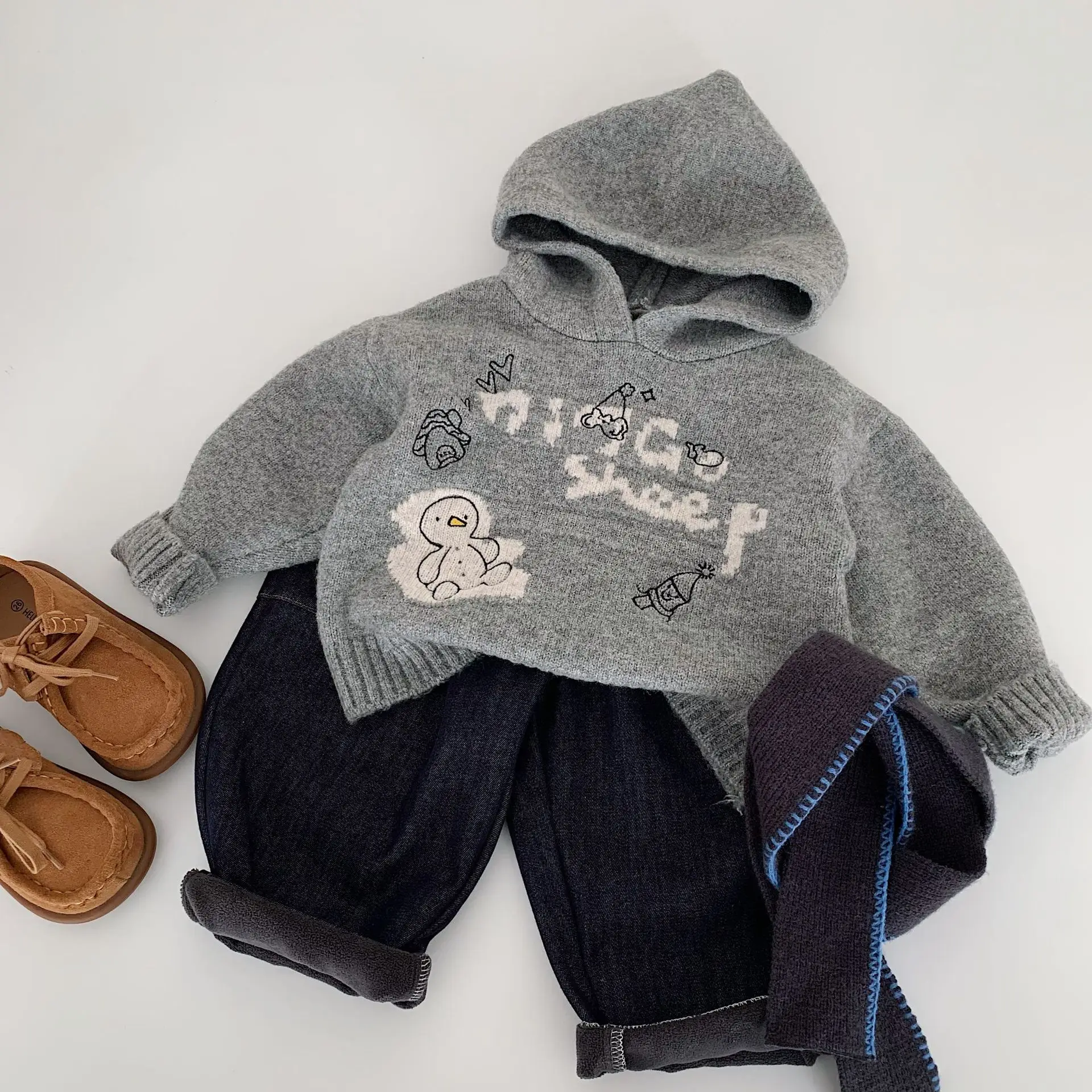 Autumn Winter Boys Girls Sweater Knitwear Kids Hoodie Pullover Cotton Thicken Warm Loungewear Jumper Kids Clothes