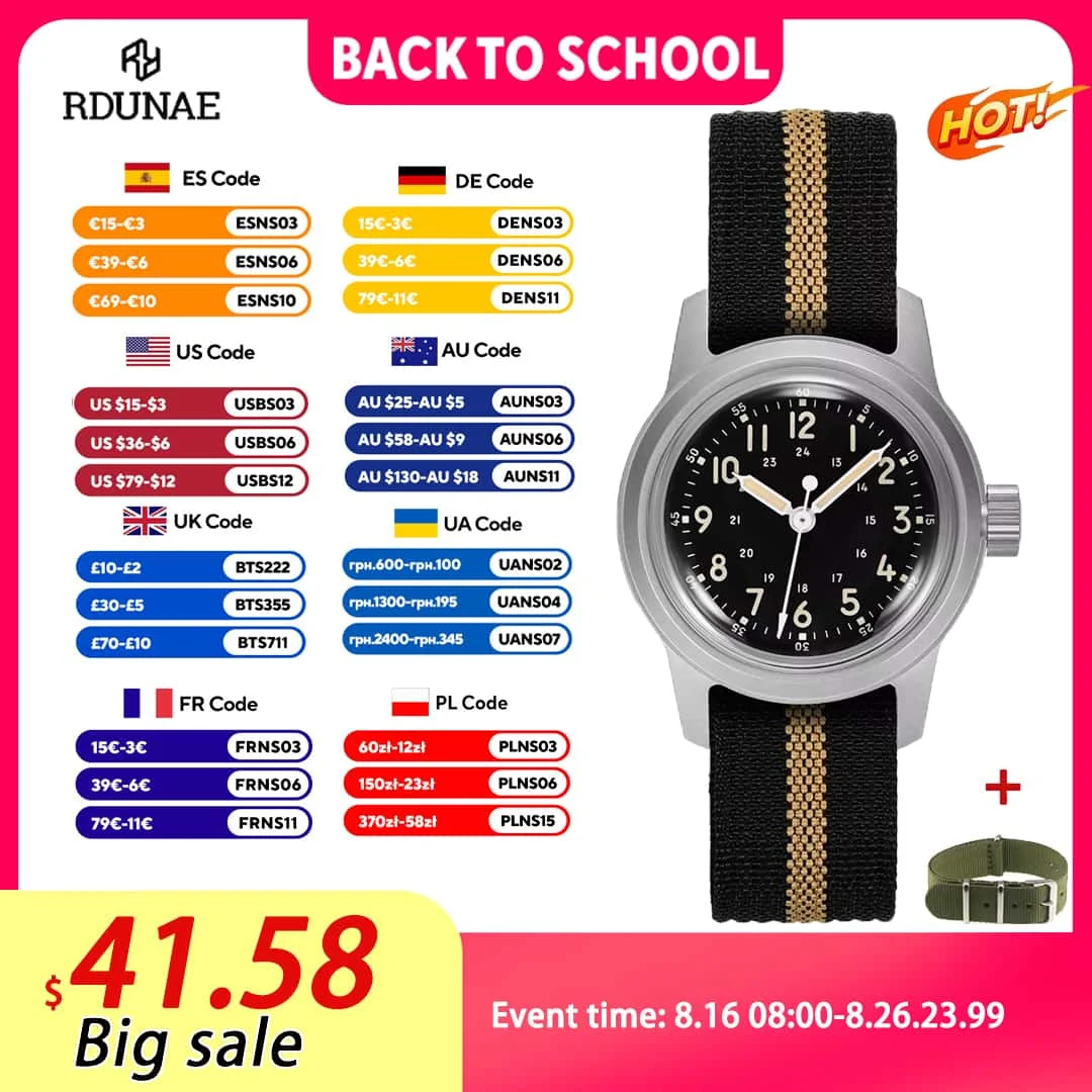 RDUNAE RA06 2025 New Retro Military Men's Quartz Watch 2035 Movement K1 Mineral Glass Stainless Steel Waterproof 5Bar Luminous