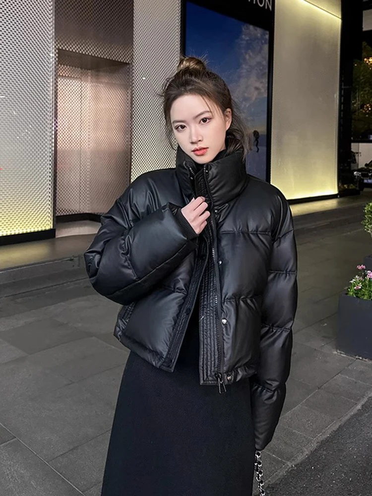 

Women's ort Puffer Jaet Quilted Cotton Outerwear Korean Sle Bread Coat Slimming Winter Coat Trendy Button Zipper