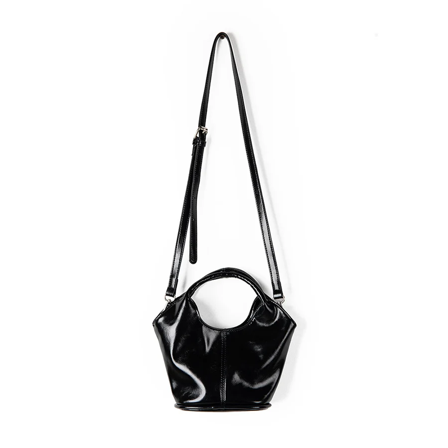 Fashion Basket Tote Bag Black Women's Handbags Retro Commuter Shoulder Crossbody Bag Pu Leather Fan-Shaped Bucket Bag Sac A Main