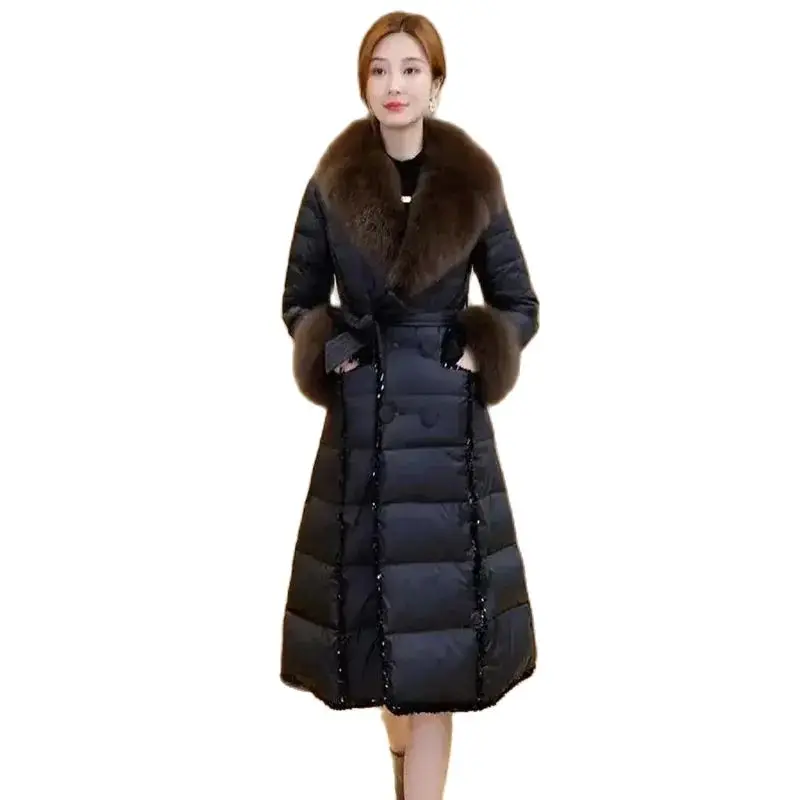 High-grade White Eiderdown Down  Women's Long Section In The Winter Of 2023 New Slim High-grade Big Fur Collar Coat Women.