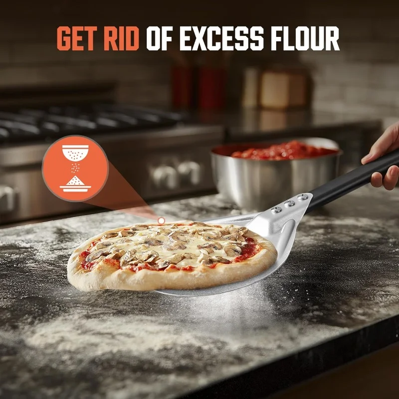 7/8/9/12inch Oven Pizza Turning Peel Aluminum Pizza Peel with Handle Pizza Turner for Outdoor Pizza Ovens Pizza Oven Accessory