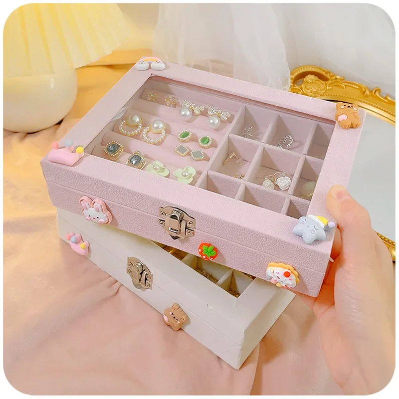 

Children's Jewelry Storage box 2022 New Ins Style High-End Sense Exquisite Small Anti-Oxidation Small Jewelry Earring Box