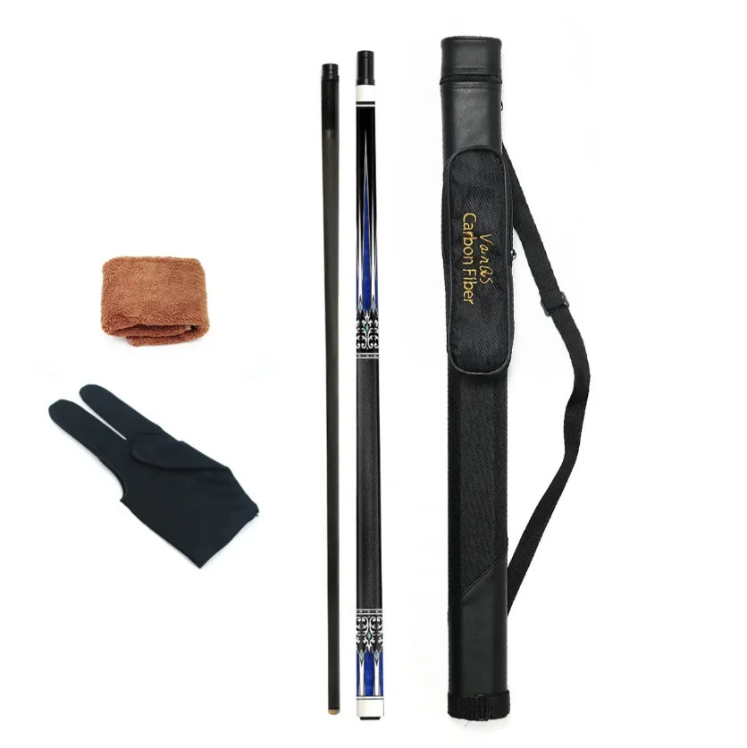 Billiard Pool Cue Set 1/2 58'' 12.5mm Tip Carbon Fiber Shaft & Leather Hand Grip, Practical Accessories