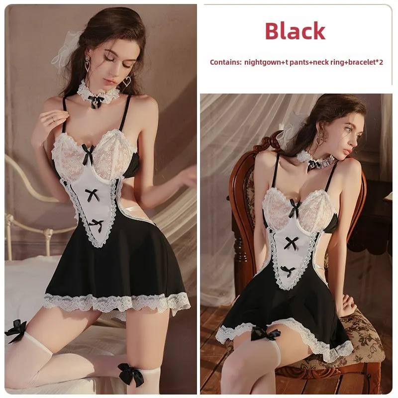 

Sweet Roleplay Lingerie Set - Underwire Push-Up Chemise with Uniform Style, Innocent & Seductive