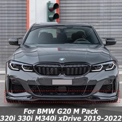 3PCS Front Bumper Lip Splitter Spoiler Diffuser Guard Body Kit For BMW G20 M Pack 320i 330i M340i xDrive 2019-2022 Gloss Black