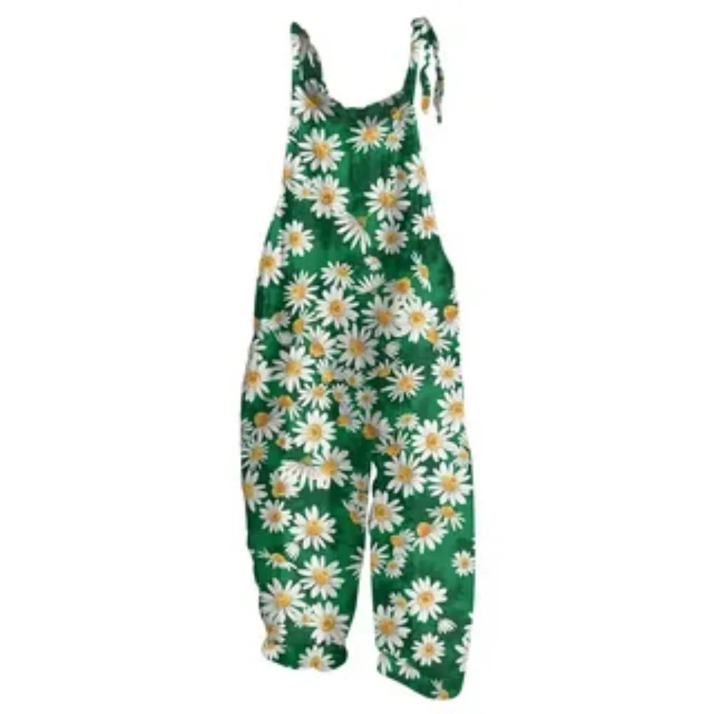 2025 Women's summer trendy and sexy jumpsuit, 3D Daisy printed sweet and versatile jumpsuit, adjustable shoulder straps