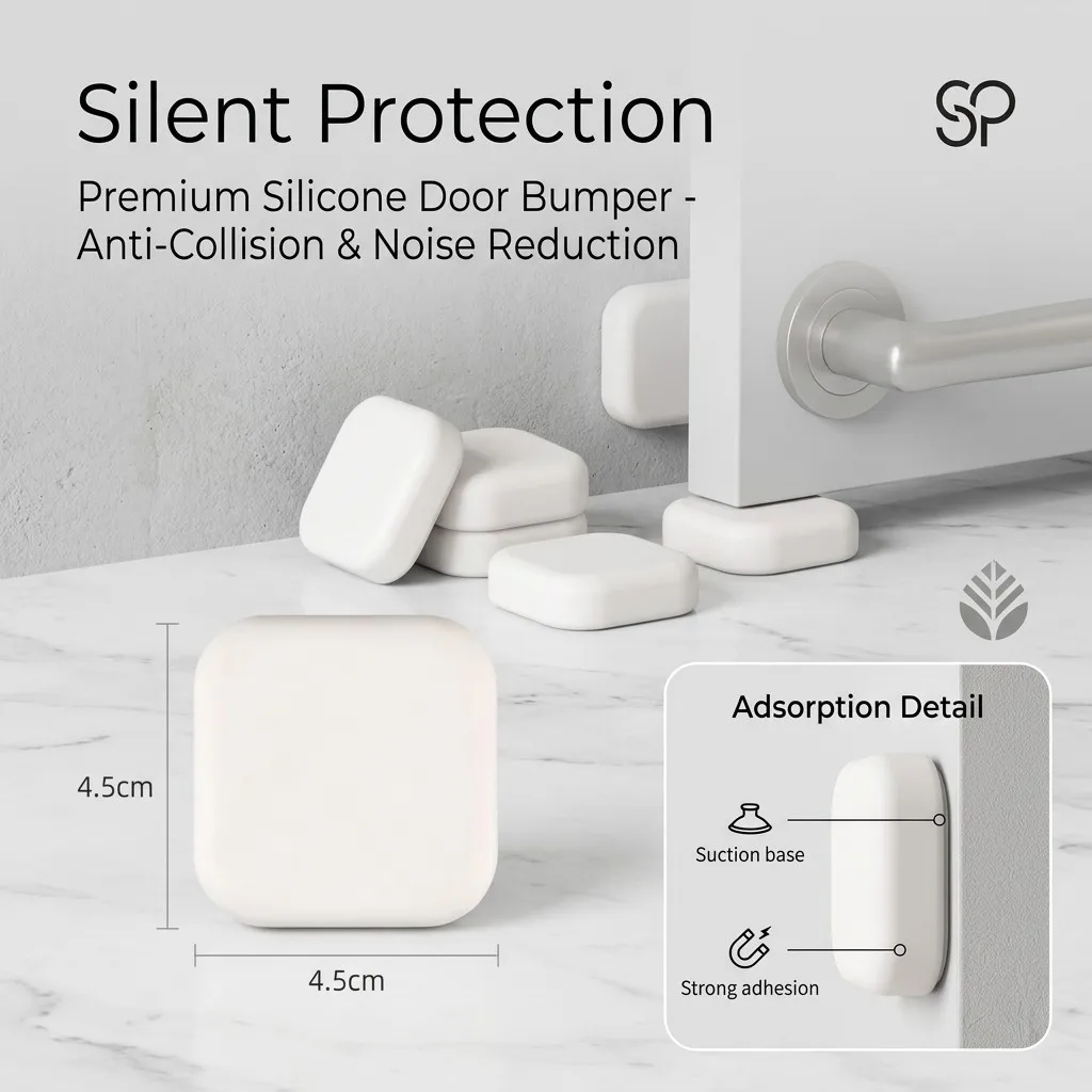 Punch‑Free Silicone Door Stop Anti‑Collision Buffer Pad Door Handle Bumper for Door Refrigerator Wall