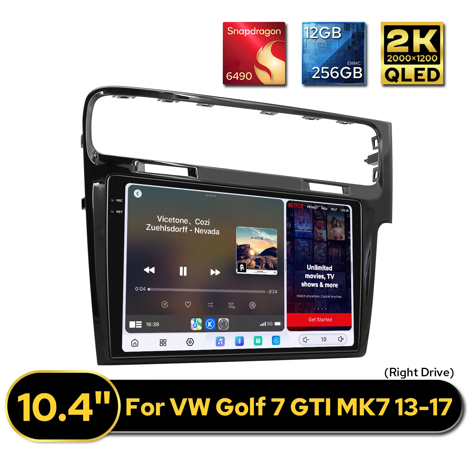 12GB+256GB Android Stereo Car DVD Player for Volkswagen VW Golf 7 MK7 2013-2017 2K QLED Display CarPlay Intelligent GPS Car Navi