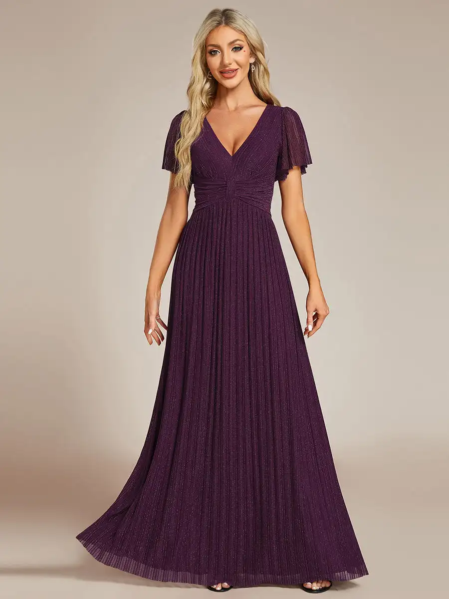 

Elegant Evening Dresses V Neck Bowknot Waist Mesh Fabric Floor length 2025 Ever Pretty of Purple Wisteria Bridesmaid dress