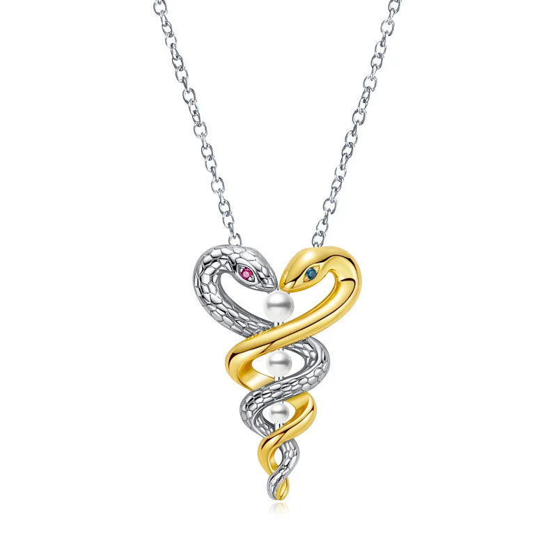 

Wholesale New Year 2025 Snake Pendant Jewelry Stainless Steel Link Chain Double snake pearl pendant