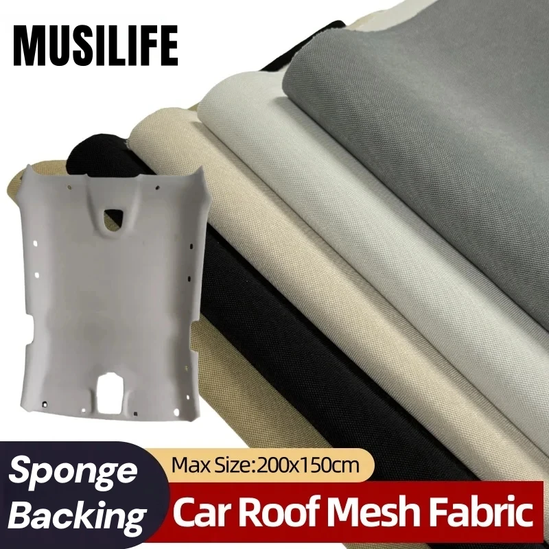 Tissu de toit de voiture 200 × 150CM avec doublure en éponge, tissu en maille Non adhésif pour matériel intérieur de voiture, décoration de revêtement de tête DIY