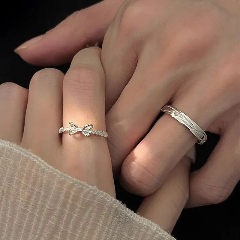 Eternal Appointment Sparkling Knot Couple Ring Niche Design Light Luxury Premium Sensual Circle Bow Pair Ring