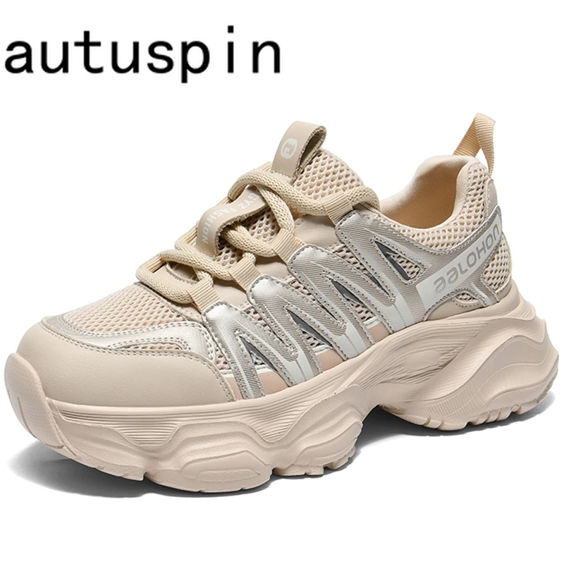 AUTUSPIN Size 40 Women Sports Sneakers Summer Autumn Fashion Street Style Woman Genuine Leather Vulcanize Shoes Casual Trendy