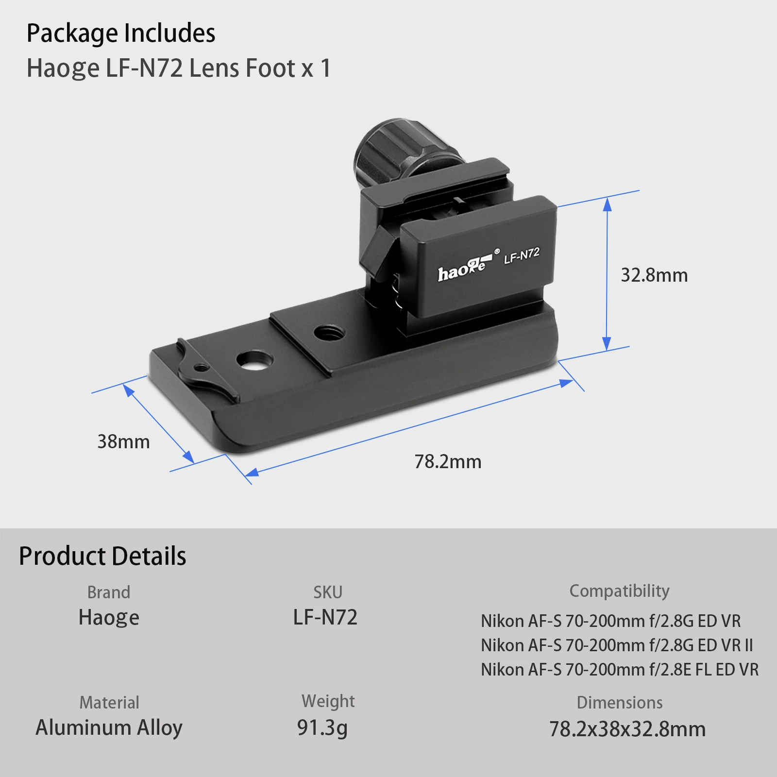 Haoge hg-Lens Collare Sostituzione Del Piede per Nikon AF-S Nikkor 70-200mm f/2.8G ED VR I II e 70 millimetri-200mm f/2.8E FL ED VR Lens fit Arca