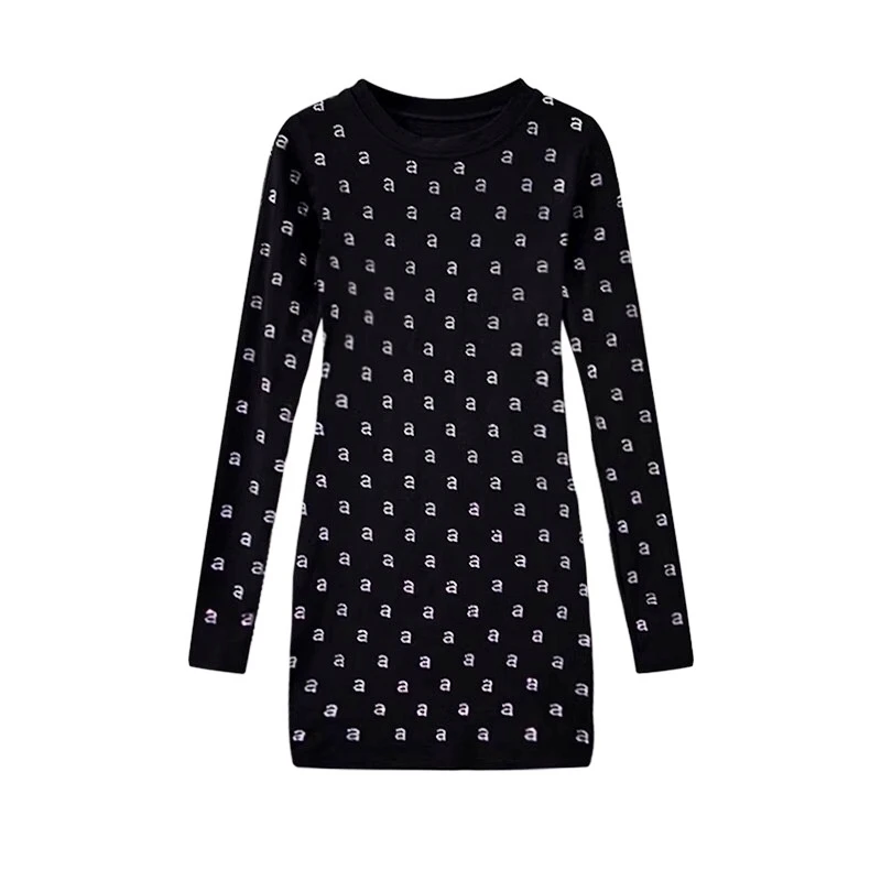 فستان Wang's Style قطني مرن نحيف لامع باللون الأسود الماسي للنساء فساتين طويلة للحفلات المسائية بأكمام طويلة