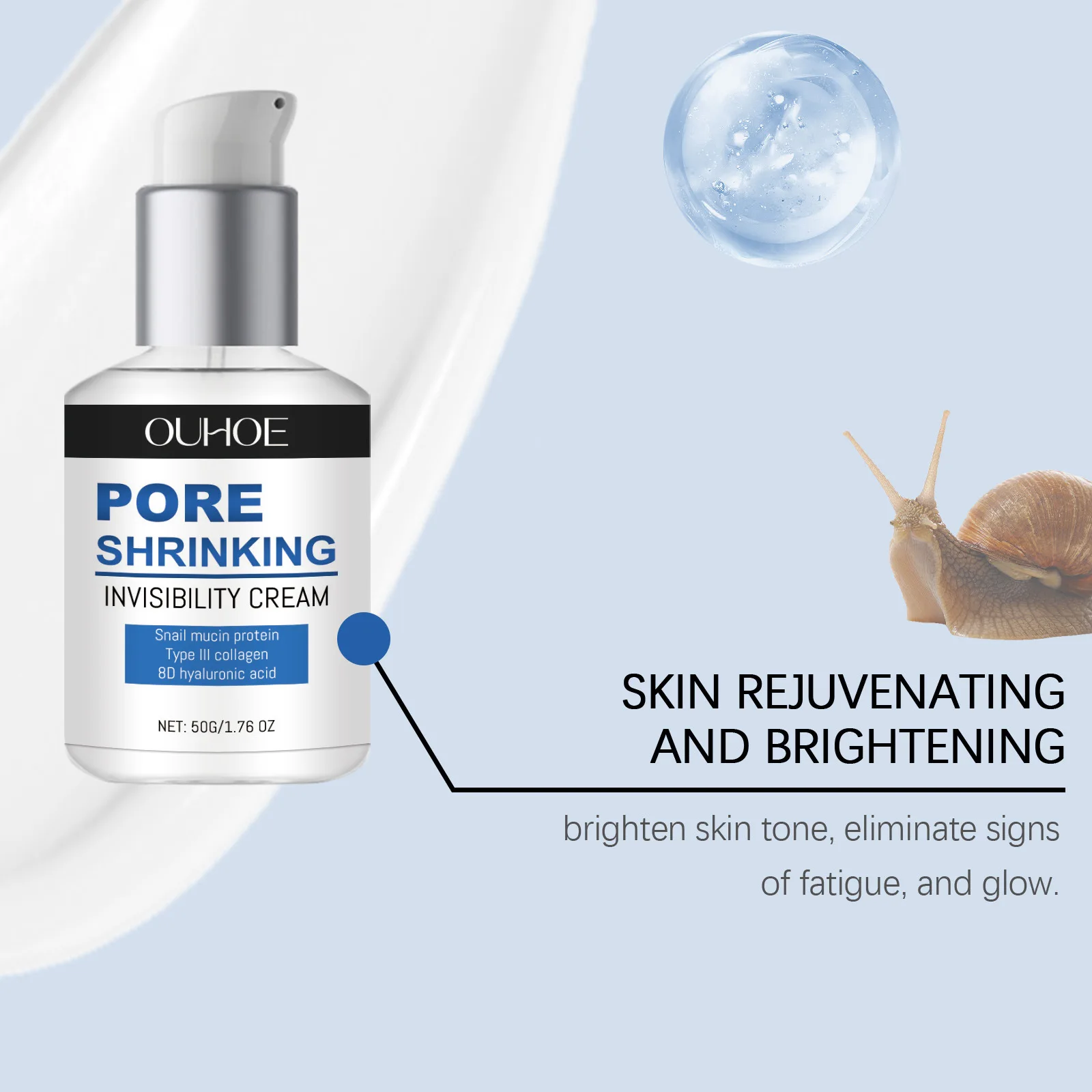 Pore Shrinking Face Cream Large Pores Blackehead Removal Moisturizer Whiten Anti Aging Snail Mucin Protein Hyaluronic Acid Cream