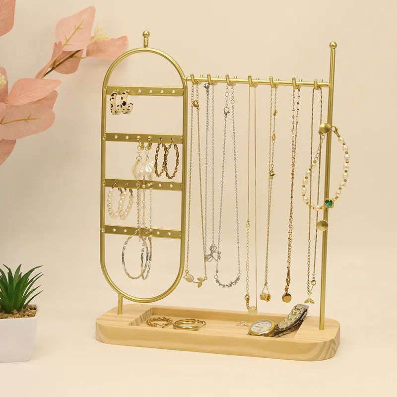 

1 desktop solid wood base jewelry rack suitable for organizing and storing watches, earrings, bracelets, necklaces, etc