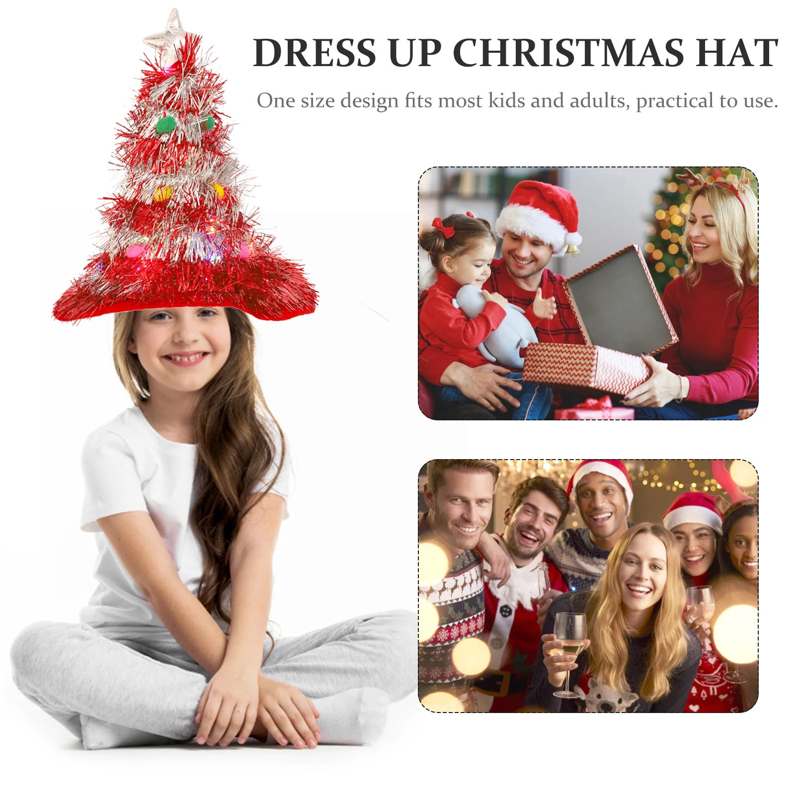

1pc Christmas Hat Santa Party Hats Glowing Xmas Child Aldult Non-woven Tree Shape Hat Fabric Tree Shape Christmas Gifts