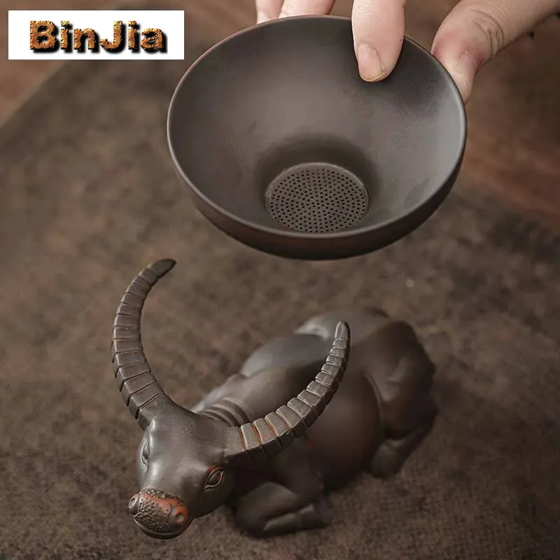 

Qingxi фиолетовая керамика для заварки чая, ситечко для коровы ручной работы, разделительный держатель фильтра для замачивания, аксессуары, орнамент, чайная церемония