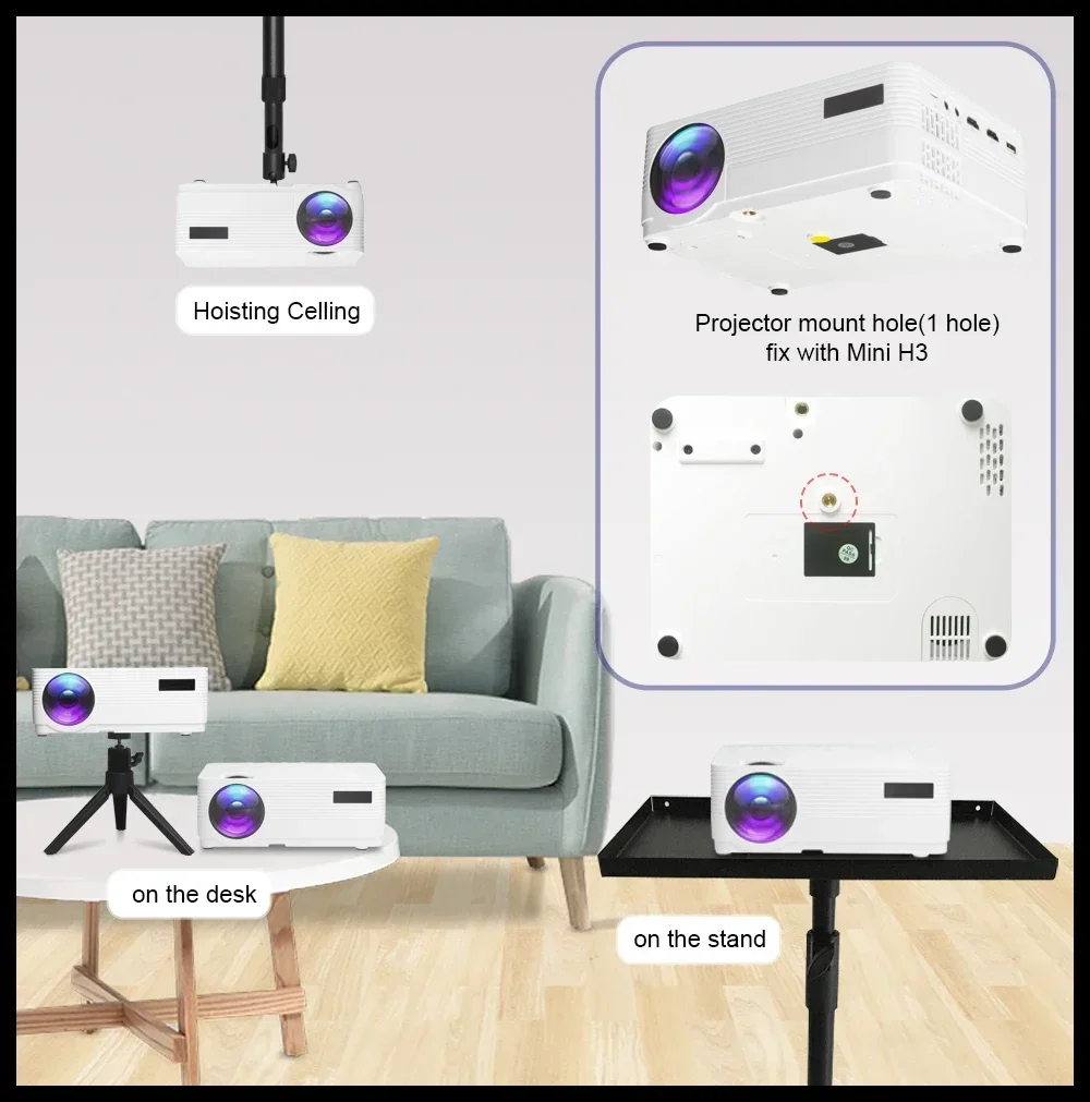 Best 1080P Mobile Phone WIFI Projector Screen Mirroring Smart Phone Video Projectors 4K For Home Theater Cinema Proyector HD Bea