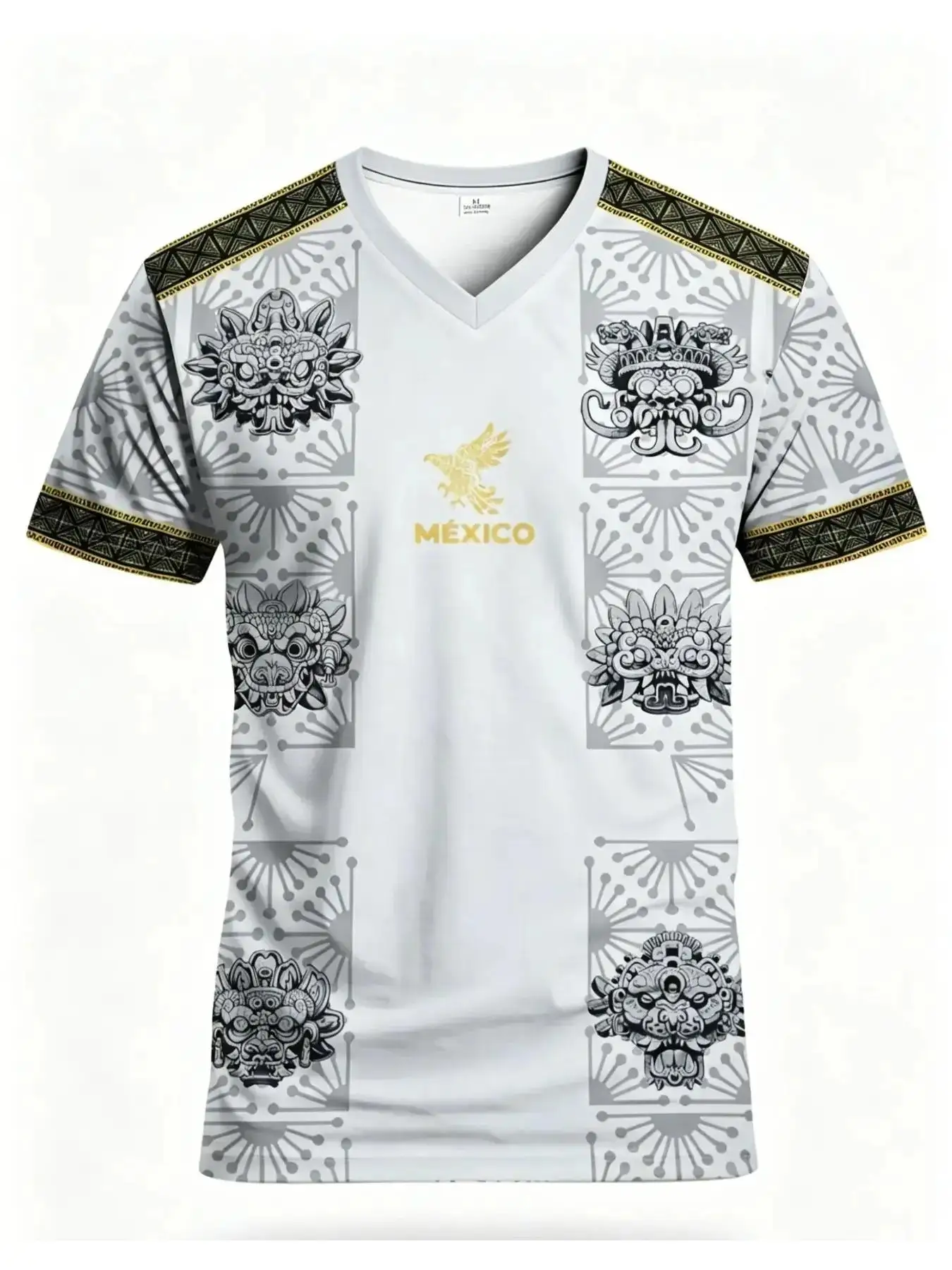 Retro Mexico Fan Soccer Jersey Aztec Totem Graphic 3D Print Quick‑Dry Breathable Short Sleeve Unisex Supporter Sports Top