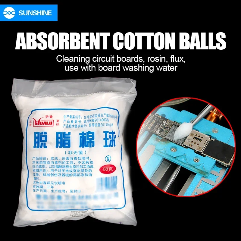 Absorbent Cotton Balls For Cleaning Circuit Boards and Rosin Flux  Use With Board Washing Water