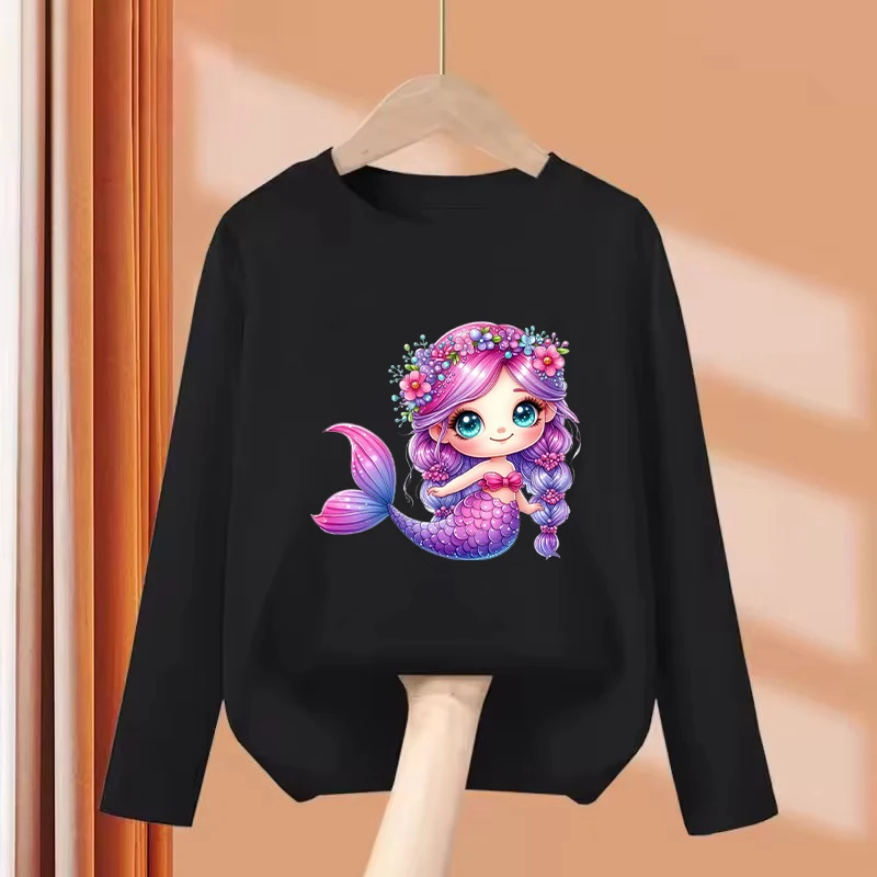 Long Sleeve Fashion Fish Design T-Shirt Printed T Shirt Girls' Summer Clothes Animal Tops T-Shirts Cute Girls Clothing
