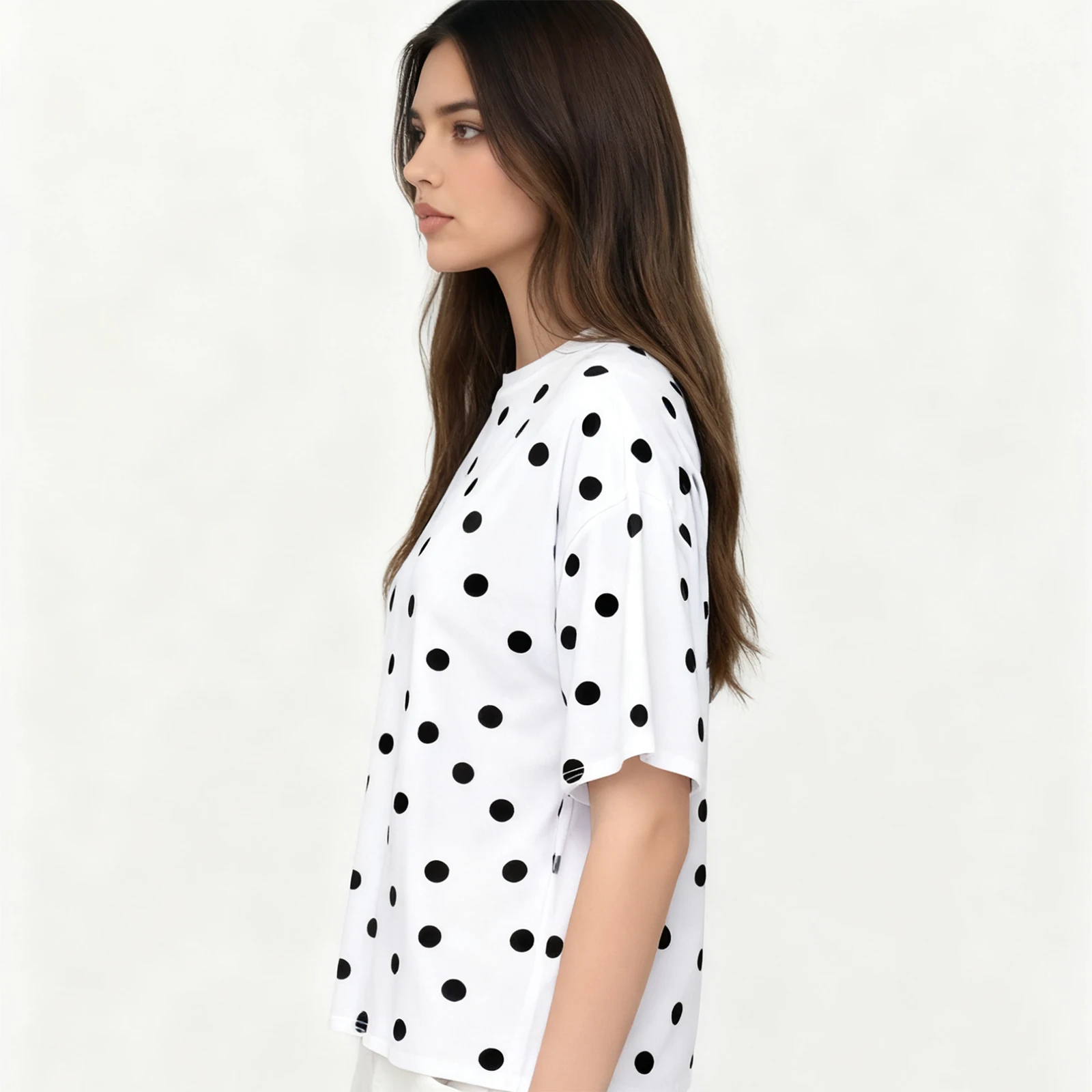 Women Dots Print T-shirs Crew Neck Short Sleeve Summer Loose Vintage Tops for Casual Daily