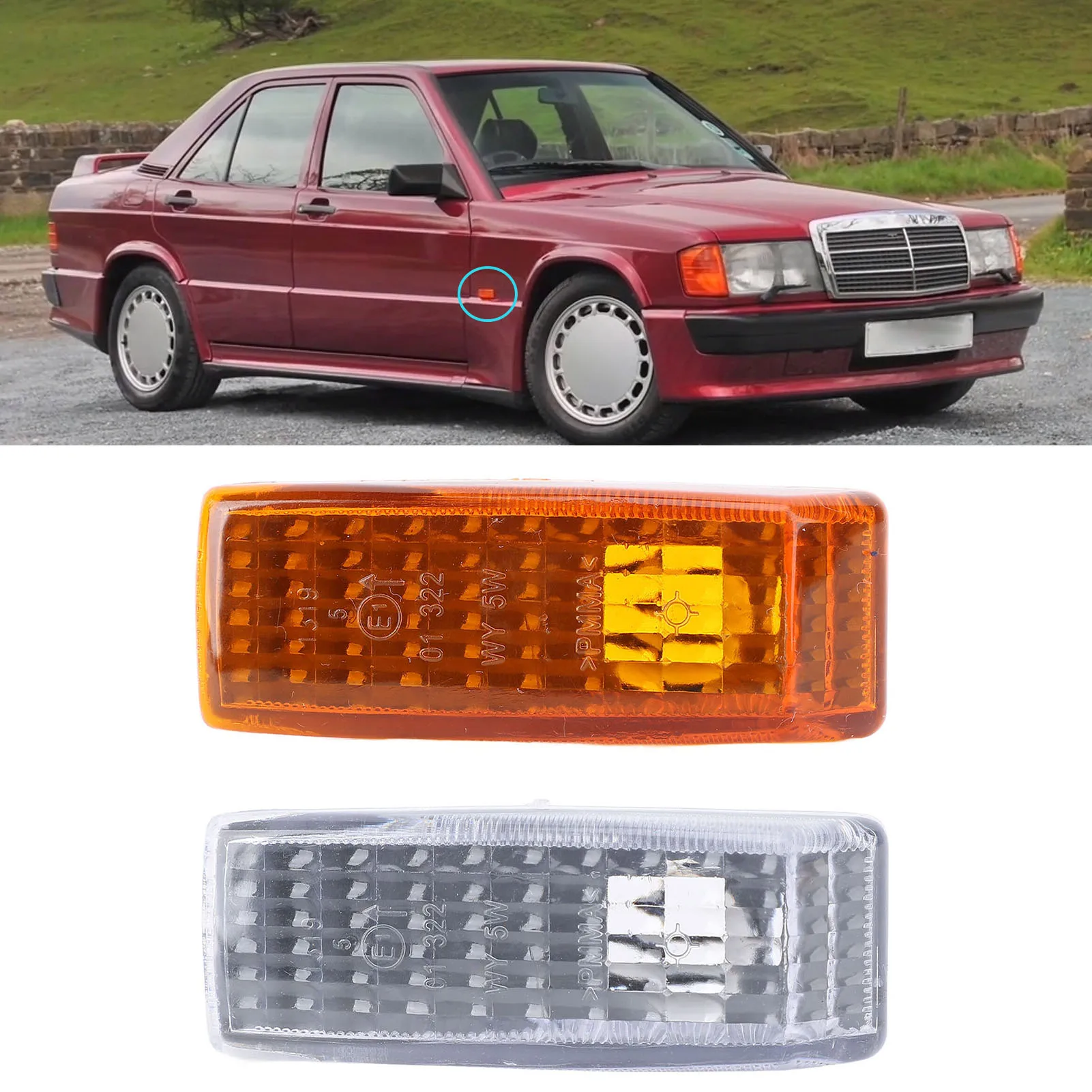 Side Marker Light Housing Long Lifespan  Fit 1248202321 Side Indicator Light Cover for C-Class E-Class S-Class SL-Class