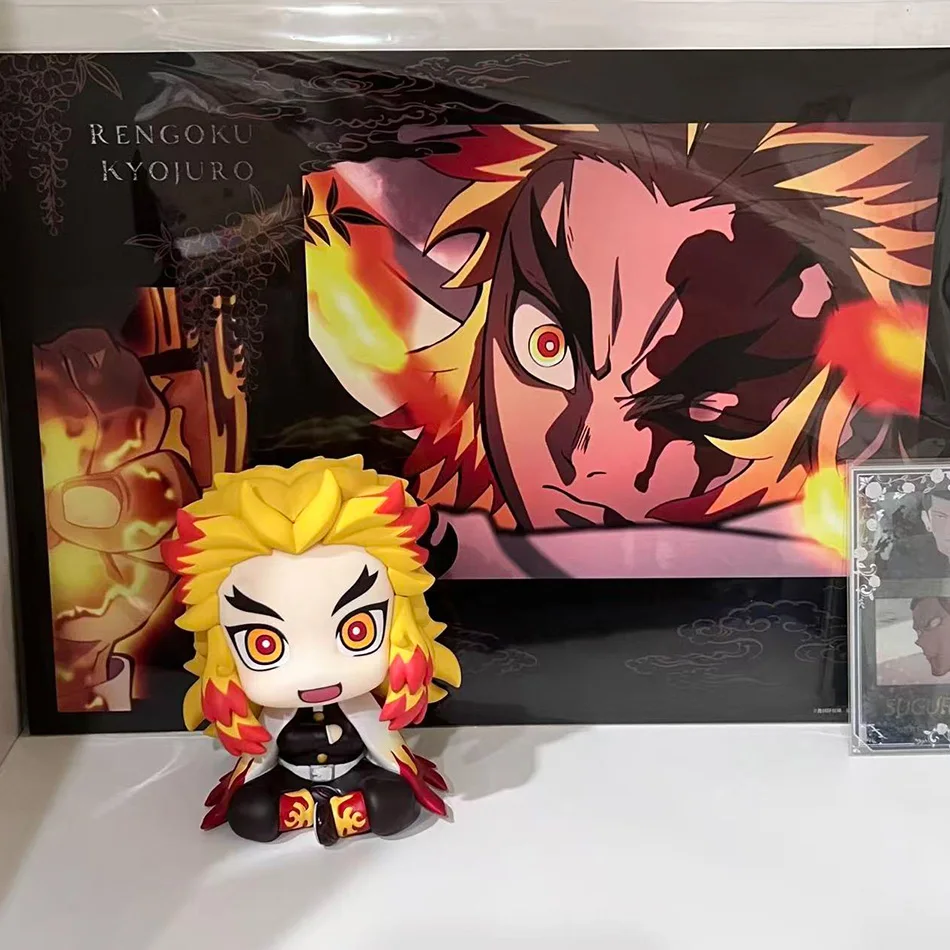 Ensemble de 4 figurines d'anime Chibi Demon Slayer, Kawaii Rengoku Obanai Sanemi Douma, mini statues assises en PVC, jouets de collection