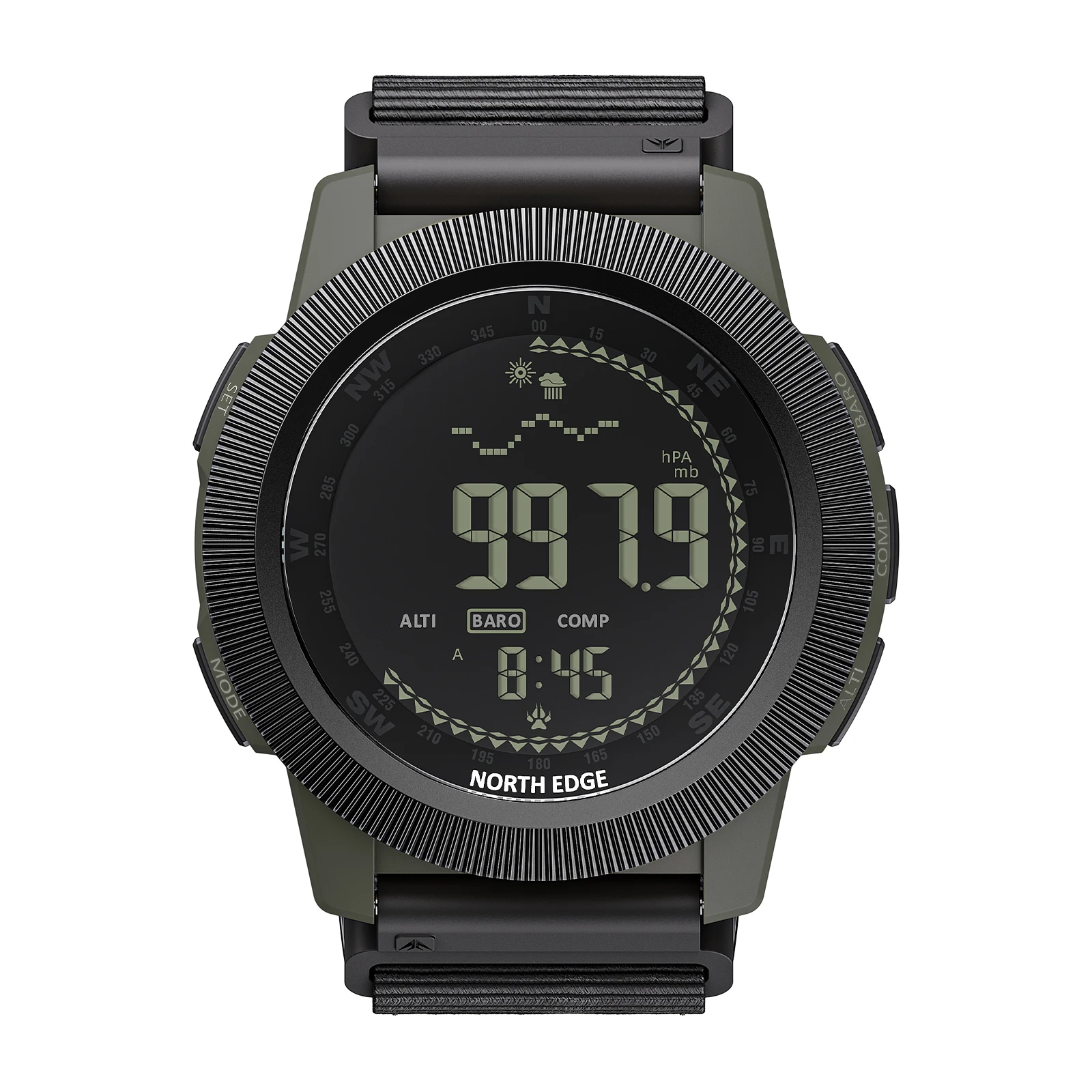 North Edge Men Electronic High Pressure Compass Carbon Fiber Case Waterproof Swimming Outdoor Sports Pedometer Wristwatch