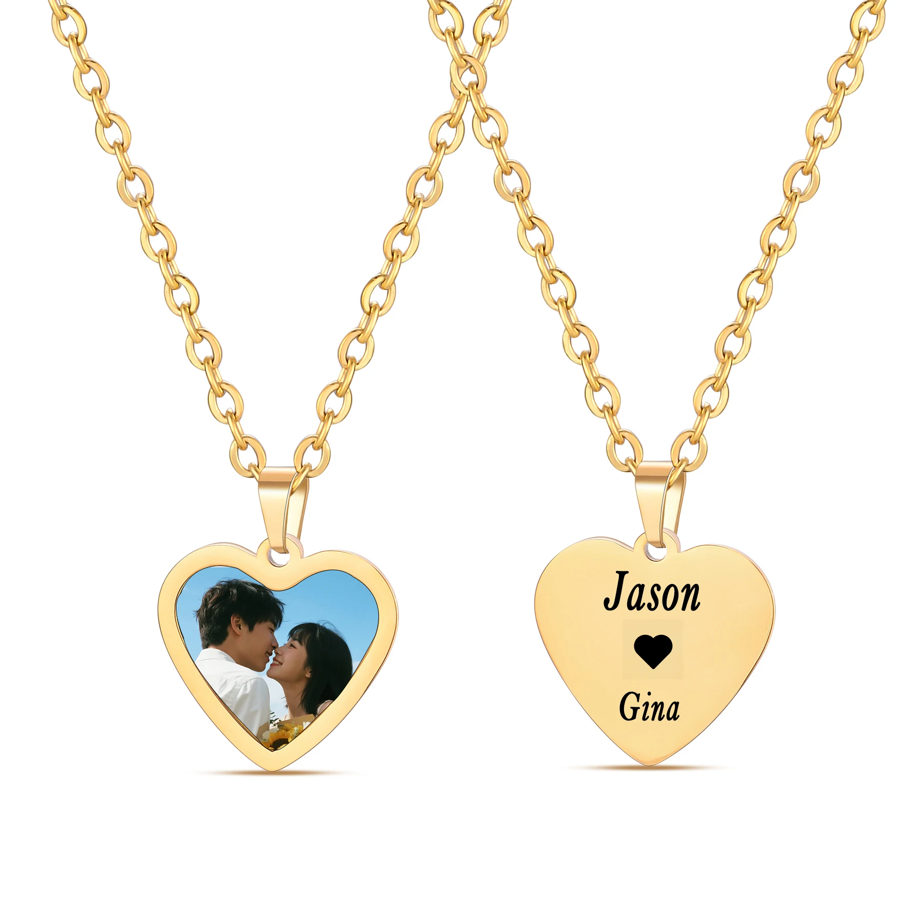 

Personalized Memory Keepsake Picture Necklaces Stainless Steel Love Heart/Round Pendant Necklace Jewelry for Women Men