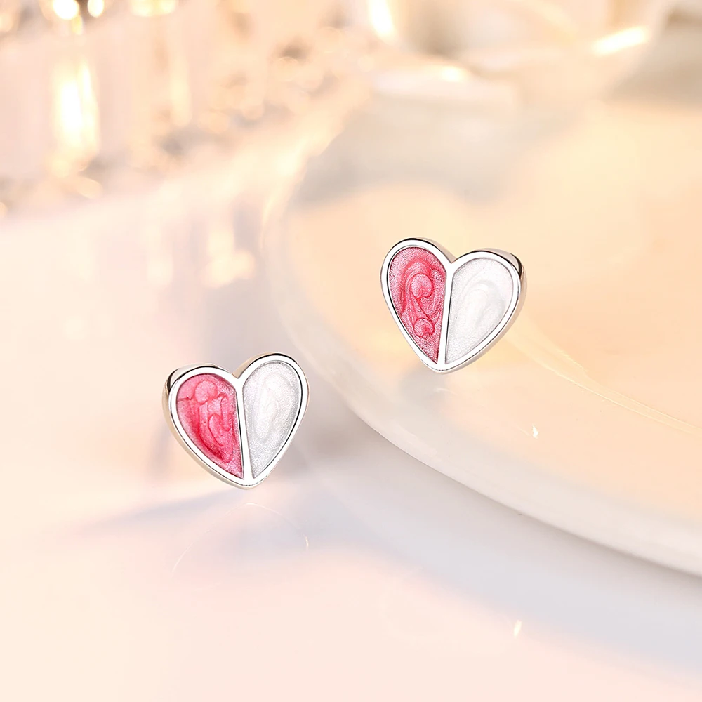 Pure 925 Sterling Silver Women's Gift New Fashion Jewelry Heart Stud Earrings XY0287