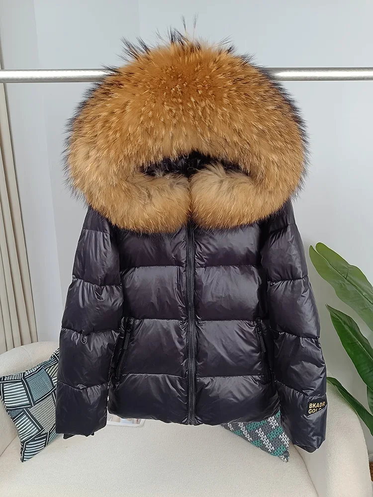 Novo 2025 jaqueta de inverno feminina pele de raposa real gola de pele de guaxinim com capuz grosso quente pato para baixo longo streetwear outerwear destacável