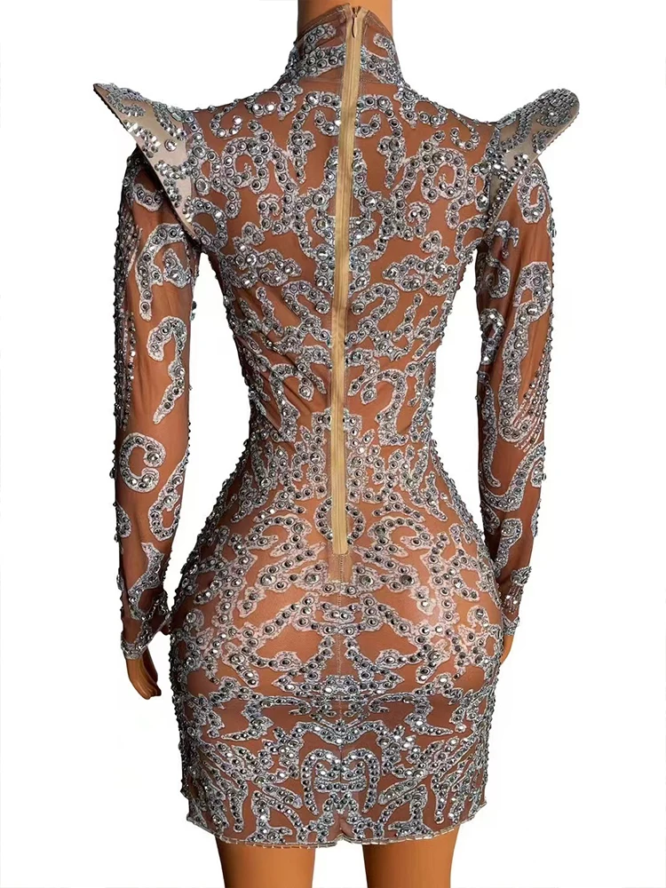 فستان غير منتظم مرن عالي الجودة من حجر الراين 2025 ملابس نسائية مخصصة على الموضة الجديدة