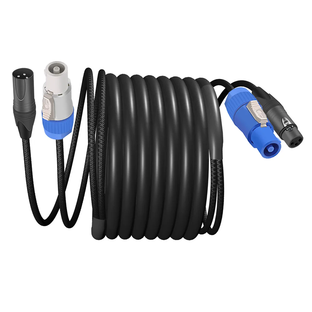 1pc PowerCon and DMX Combo Cable,3Pin XLR Male to Female&PowerCon AC Input to Output Compatible Combi Line for Stage Lighting