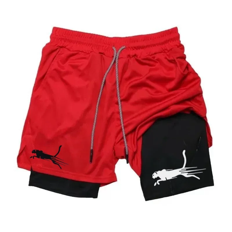 2024 new hunting dog logo men's two-in-one sports shorts running quick-drying shorts gym fitness training double layer