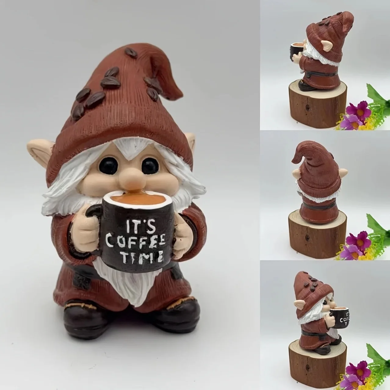 Charming and Quirky Coffee Time Dwarf Figurine, Resin Handmade, with Cup, Overall Shape and Hat, Ideal Home/Office Decoration, 3D Design Coffee Cup
