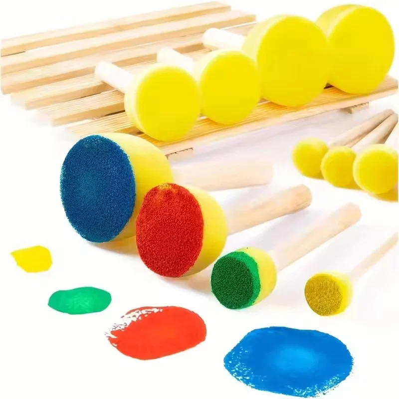 4 Pieces/set Student Sponge Paintbrushes Wood Handle Drawing and Doodling Starter DIY Art Supplies Gift