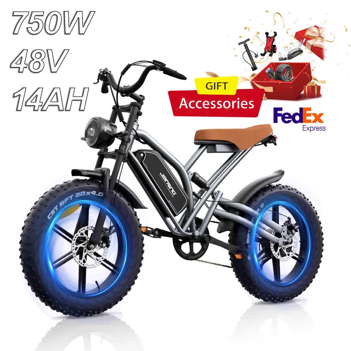 

Adults Electric Bike JANSNO X50 750W 48V14AH Removable battery Accessori Fat Tire 20" Off Road Mountain Ebike Moped Style Ebike