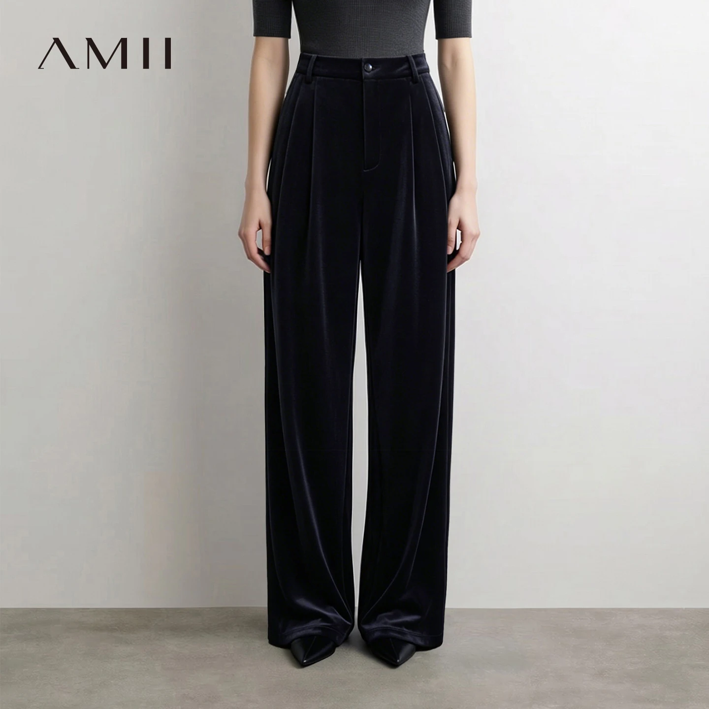 Amii Wide Leg Women's Pants 2026 Autumn New Velvet Casual Flowy Pants Loose Fit Soft Elegant Daily Trousers For Woman 12623112