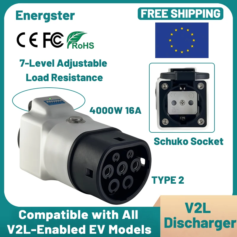 Type2 V2L Discharger Adapter Schuko Socket 16A 4KW 7-in-1 for Hyunda Kia BYD MG Jaecoo J6 MAZDA 6e TOYOTA bz3x Deepal S07 XPeng