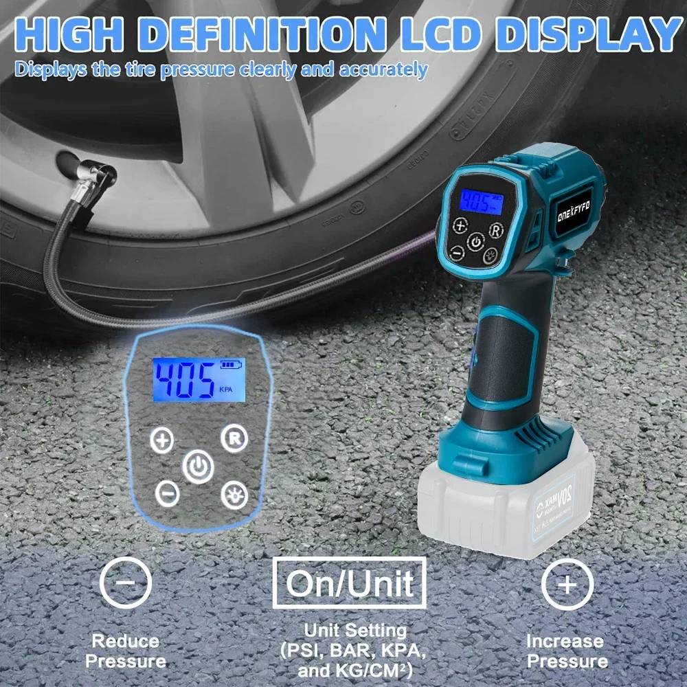 Cordless Air Pump Tire Inflator Compressor Digital Portable Car Tyre Inflator with Indicator Tools For Makita 18V (No Battery)