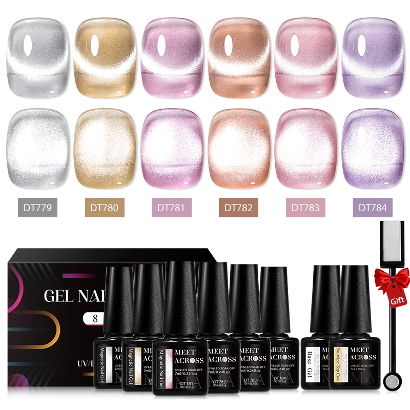 MEET ACROSS 8 Teile/satz Magische Katze Magnetische Gel Polnisch Mit Magnetische Stick Meer Blau Nail art Gel Lack Maniküre Set für Nägel